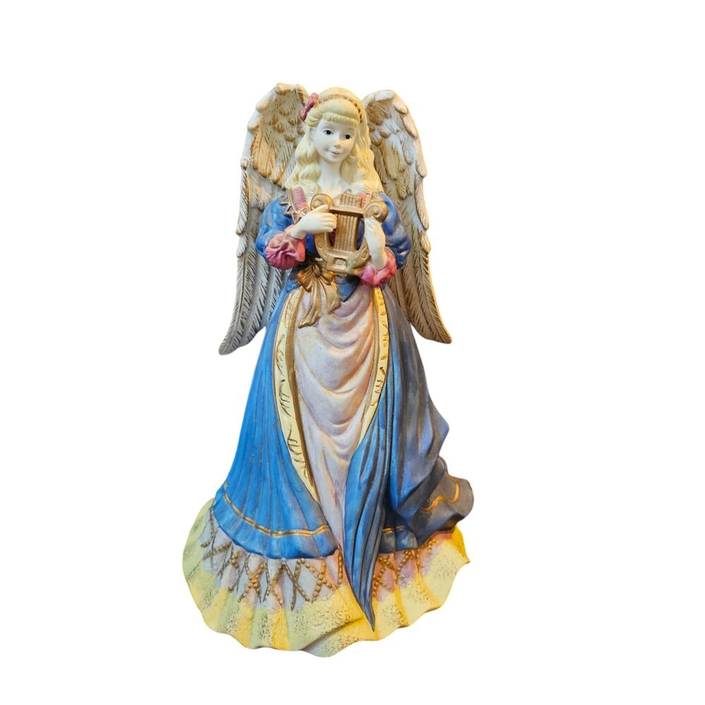 Musical Ceramic Angel with Harp Plays "Wind Beneath My Wings" 11" Tall